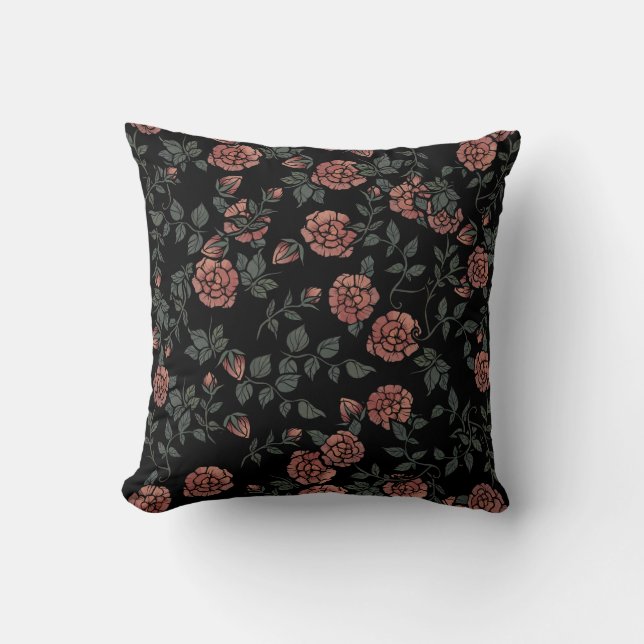 Pink Mauve Roses Floral Pattern Throw Pillow (Front)