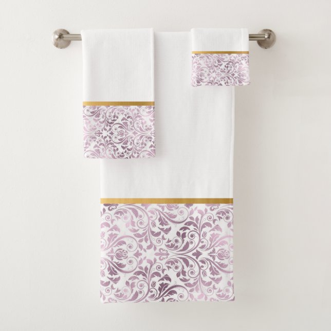 PINK MAUVE VINTAGE INSPIRED BATHROOM TOWEL SET (Insitu)