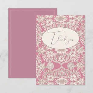 Pink Mauve Vintage Lace Flat Thank You Card