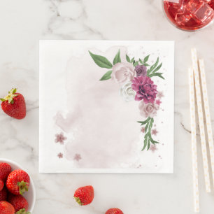 pink mauve white floral  napkin
