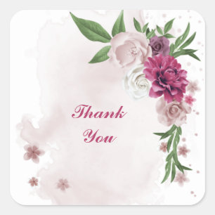 pink mauve white floral square sticker