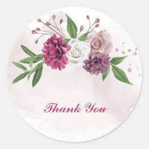 pink mauve white flowers greenery classic round sticker