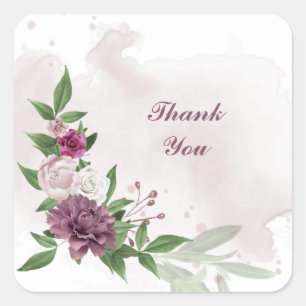pink mauve white flowers greenery square sticker