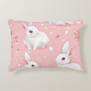Pink Meadow Bunny Floral Garden Accent Pillow