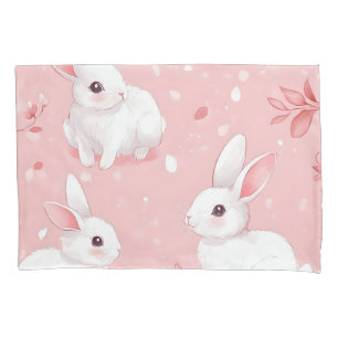 Pink Meadow Bunny Floral Garden Pillowcase