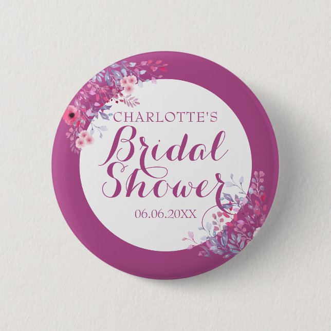 Pink Meadow Floral Bridal Shower 2 Inch Round Button (Front)