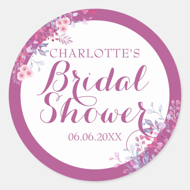 Pink Meadow Floral Bridal Shower Classic Round Sticker (Front)