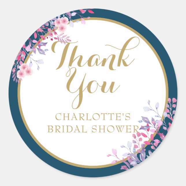 Pink Meadow Floral Bridal Shower Thank You Classic Round Sticker (Front)