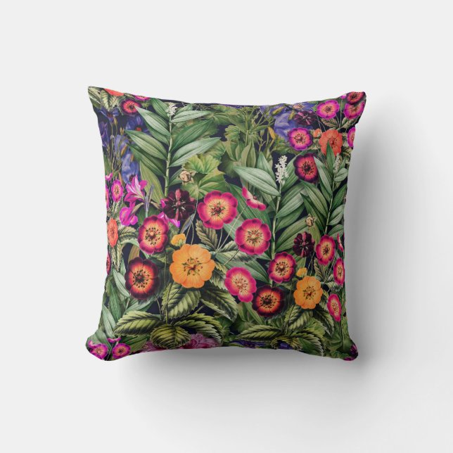 Pink Meadow Floral Throw Pillow (Front)