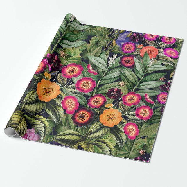 Pink Meadow Floral Wrapping Paper (Unrolled)