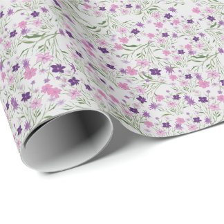 Pink Meadow Flowers Wedding Wrapping Paper