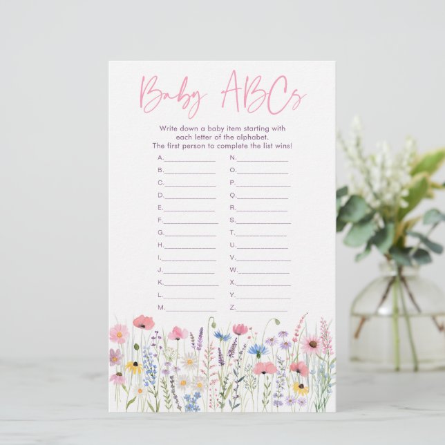 Pink Meadow Wildflowers ABCs Baby Shower Game (Standing Front)