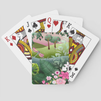 Pink Meadow with Dragonfly Handpainted  Playing Cards