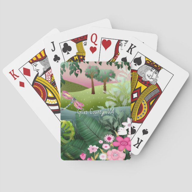 Pink Meadow with Dragonfly Handpainted  Playing Cards (Back)