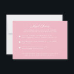 Pink Meal Choice Response Card<br><div class="desc">This simple and sweet meal choice response card features spaces for three different meal options as well as a line about how and where to reply with the meal selections. All text on this card is completely editable.</div>