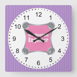 Pink Mechanical Engineer Square Wall Clock