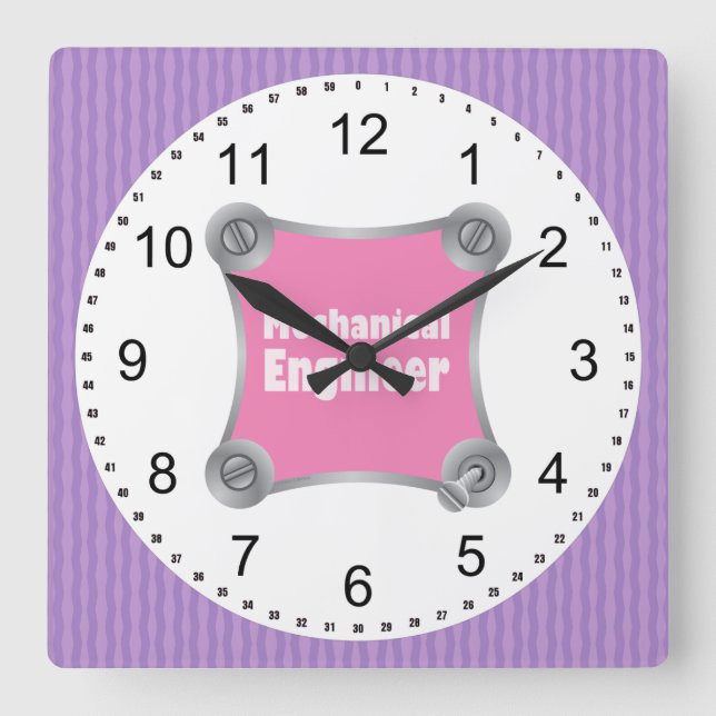 Pink Mechanical Engineer Square Wall Clock (Front)
