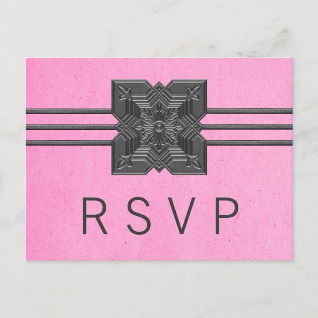 Pink Medallion Border RSVP Postcard (Front)