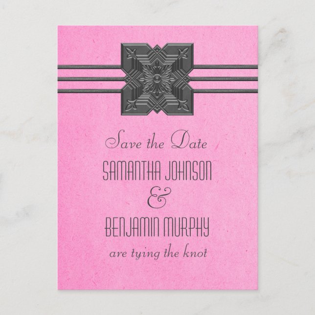 Pink Medallion Border Save the Date Postcard (Front)