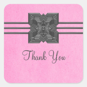 Pink Medallion Border Thank You Stickers
