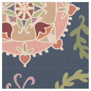 Pink Medallion on Navy Blue Fabric