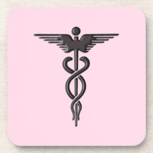 Pink Medical Caduceus Coaster