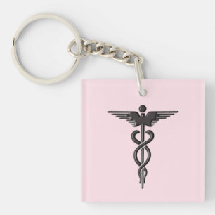 Pink Medical Caduceus Keychain