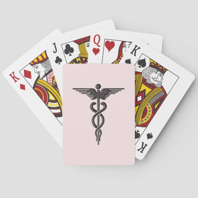 Pink Medical Caduceus Playing Cards (Back)