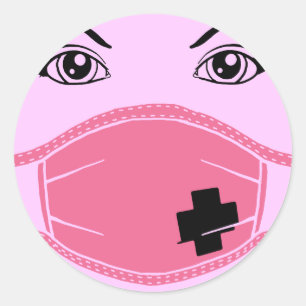 Pink Medical Mask Graphic Classic Round Sticker