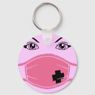 Pink Medical Mask Graphic Keychain