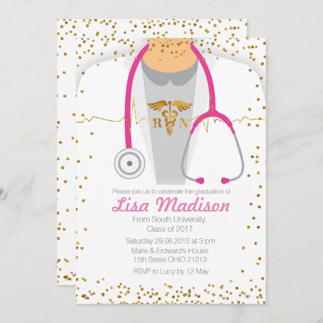 Pink Medical Nursing Graduation Party Invitation (Front/Back)