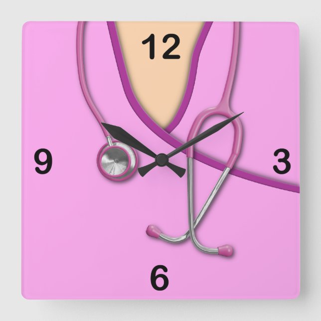 Pink Medical Scrubs Square Wall Clock (Front)