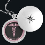 Pink Medical Symbol Caduceus - Personalized Locket<br><div class="desc">Personalized Nurse / Doctor Medical Symbol Caduceus Pink Necklace ready for you to personalize. ✔Note: Not all template areas need changed. 📌If you need further customization, please click the "Click to Customize further" or "Customize or Edit Design"button and use our design tool to resize, rotate, change text colour, add text...</div>