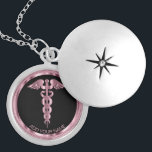 Pink Medical Symbol Caduceus - Personalized Locket<br><div class="desc">Personalized Nurse / Doctor Medical Symbol Caduceus Pink Necklace ready for you to personalize. ✔Note: Not all template areas need changed. 📌If you need further customization, please click the "Click to Customize further" or "Customize or Edit Design"button and use our design tool to resize, rotate, change text colour, add text...</div>