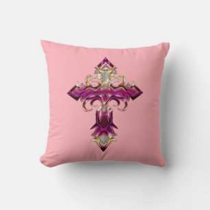 Pink Medieval Cross Throw Pillow