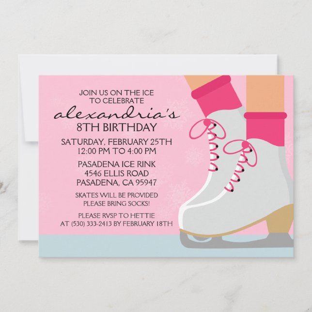 Pink Medium Skin Skate Laces Ice Skating Party Invitation (Front)