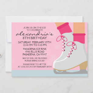 Pink Medium Skin Skate Laces Ice Skating Party Invitation