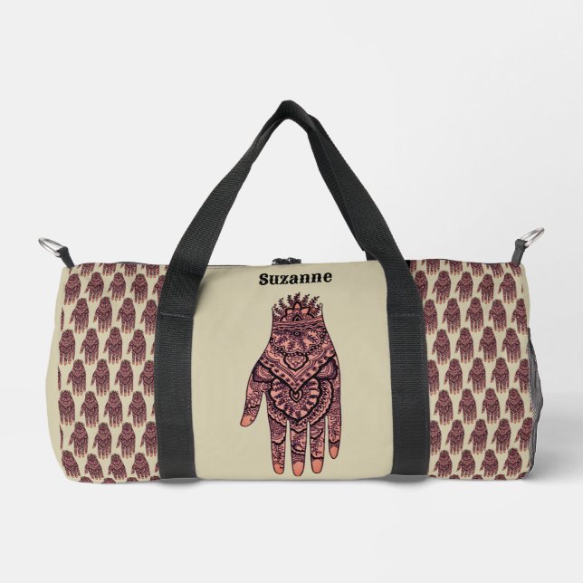 Pink Mehndi Hand Tattoo Art Design Personalized Duffle Bag (Front)