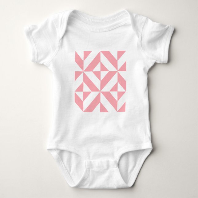 Pink Melon Geometric Deco Cube Pattern Baby Bodysuit (Front)