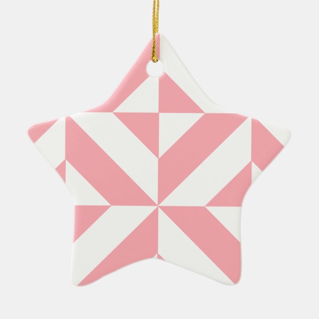 Pink Melon Geometric Deco Cube Pattern Ceramic Ornament (Front)