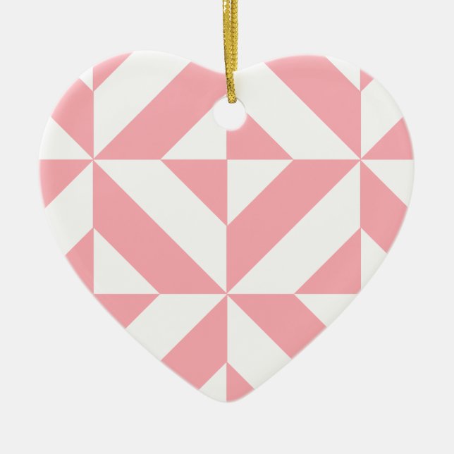 Pink Melon Geometric Deco Cube Pattern Ceramic Ornament (Front)