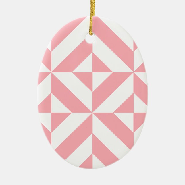 Pink Melon Geometric Deco Cube Pattern Ceramic Ornament (Front)