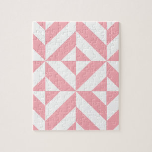 Pink Melon Geometric Deco Cube Pattern Jigsaw Puzzle