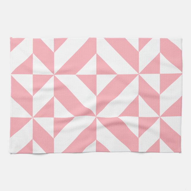 Pink Melon Geometric Deco Cube Pattern Kitchen Towel (Horizontal)