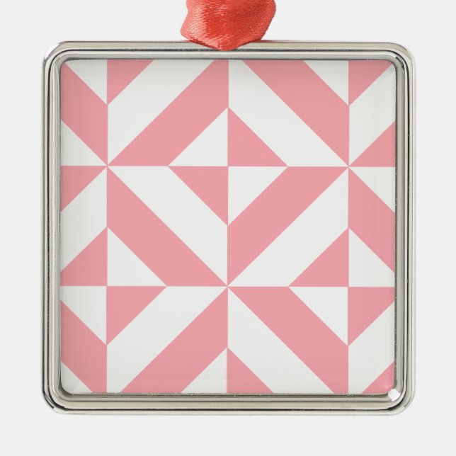 Pink Melon Geometric Deco Cube Pattern Metal Ornament (Front)