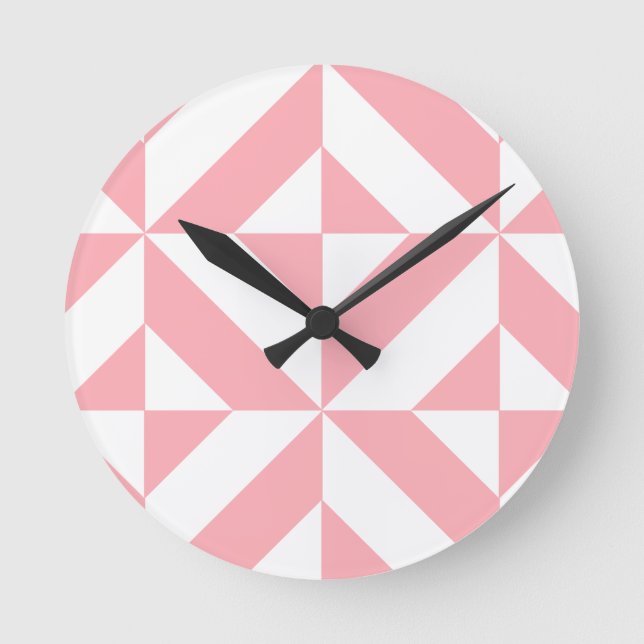 Pink Melon Geometric Deco Cube Pattern Round Clock (Front)