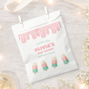Pink Melt Ice Cream Pop Baby Shower Thank You Favour Bag