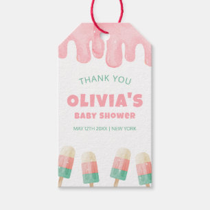Pink Melt Ice Cream Pop Baby Shower Welcome  Gift Tags