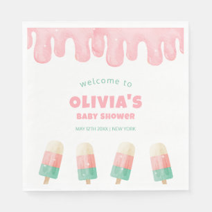 Pink Melt Ice Cream Pop Baby Shower Welcome Napkin