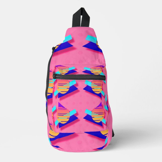 Pink Memphis Neon Triangle Artsy Retro Fun Sling Bag (Front)